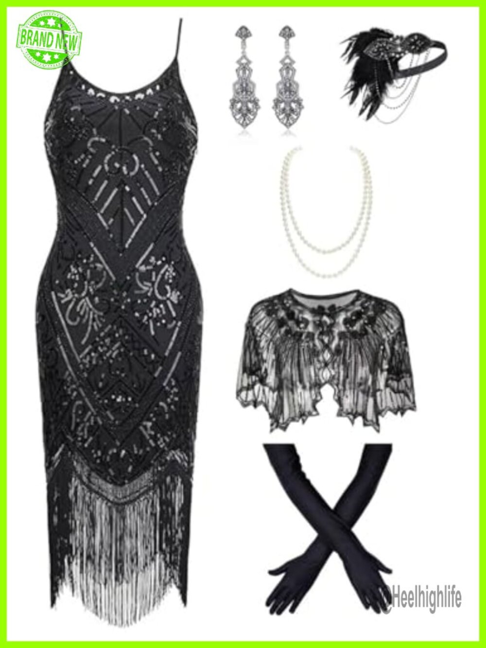 1920s Vintage Sequin Flapper Party Dress with Fringe Cape Shrug